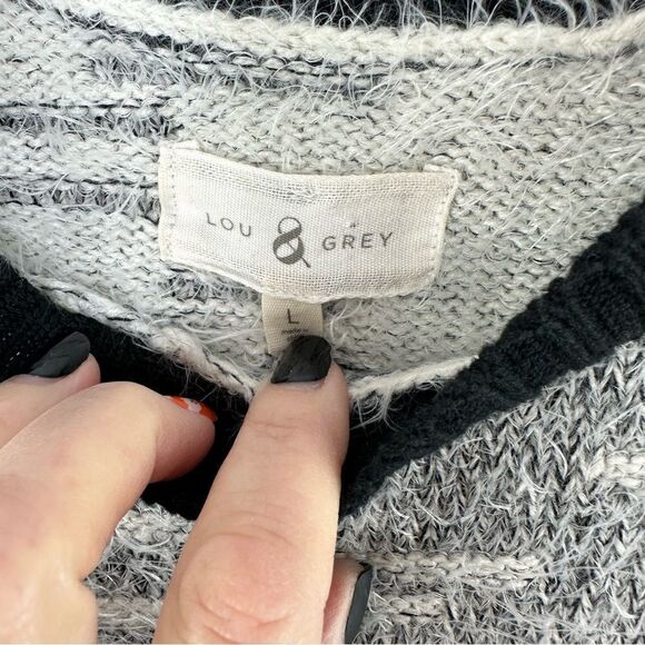 Lou & Grey Womens Eyelash Fuzzy Sweater Crewneck Long Sleeve Black White Sz L‎ - Picture 4 of 12